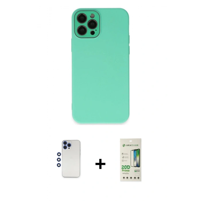 MARSİLYAN™- iPhone 12 Pro Max Kılıf Çekirdek Modern Serisi - Siyah 20D Premium Cam Ekran Koruyucu + Shine Kamera Lens - LT
