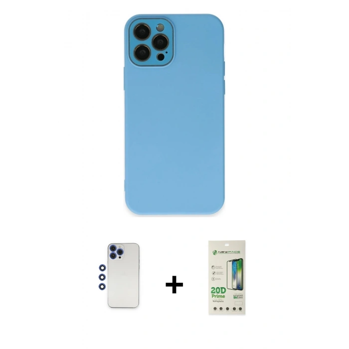 MARSİLYAN™- iPhone 12 Pro Max Kılıf Çekirdek Modern Serisi - Siyah 20D Premium Cam Ekran Koruyucu + Shine Kamera Lens - LT
