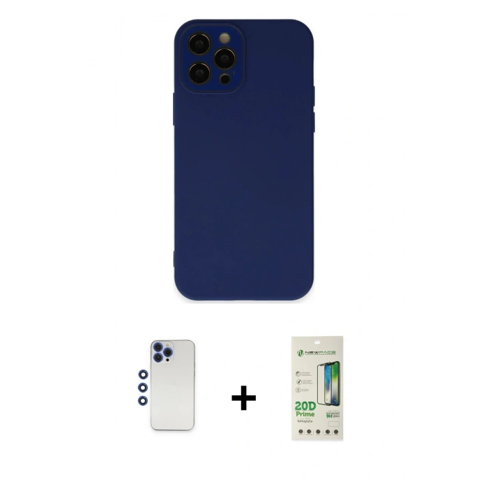 MARSİLYAN™- iPhone 12 Pro Max Kılıf Çekirdek Modern Serisi - Siyah 20D Premium Cam Ekran Koruyucu + Shine Kamera Lens - LT