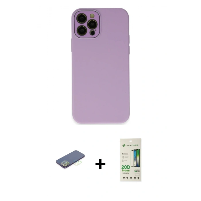 MARSİLYAN™- iPhone 12 Pro Max Kılıf Çekirdek Modern Serisi - Siyah 20D Premium Cam Ekran Koruyucu + Renkli Kamera Lens Koruma Cam - YL