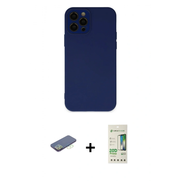 MARSİLYAN™- iPhone 12 Pro Max Kılıf Çekirdek Modern Serisi - Siyah 20D Premium Cam Ekran Koruyucu + Renkli Kamera Lens Koruma Cam - YL