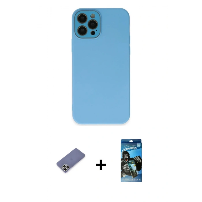 MARSİLYAN™- iPhone 12 Pro Max Kılıf Çekirdek Modern Serisi - Siyah 34D Izgaralı Cam + Metal Kamera Lens Koruma Cam - GD