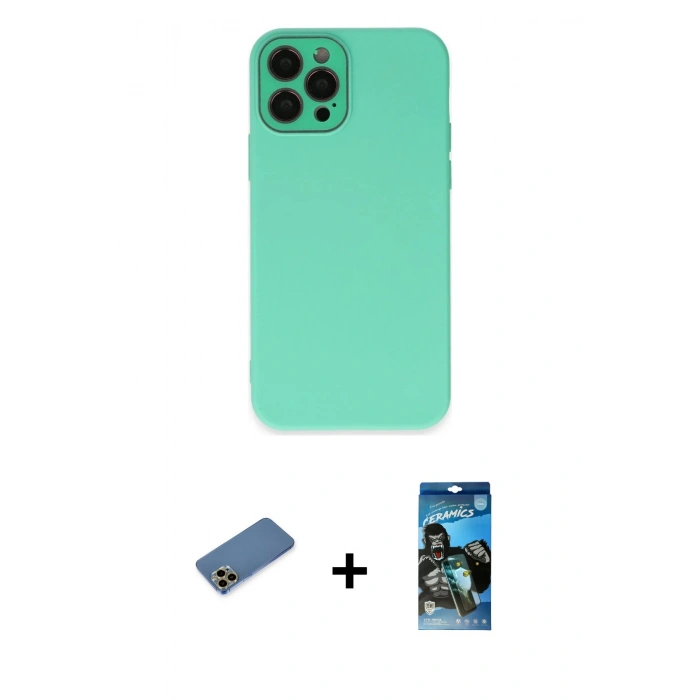 MARSİLYAN™- iPhone 12 Pro Max Kılıf Çekirdek Modern Serisi - Siyah 34D Izgaralı Cam + Shine Kamera Lens Koruma Cam - GD