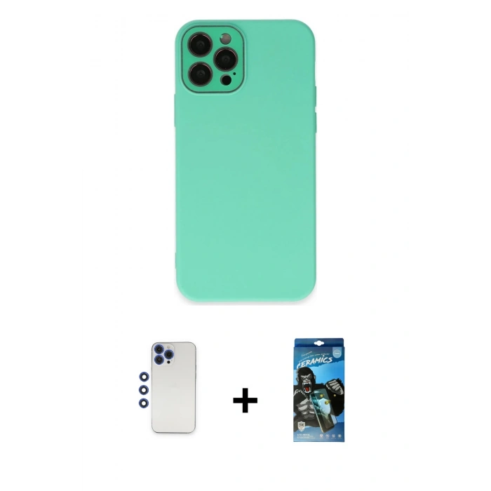MARSİLYAN™- iPhone 12 Pro Max Kılıf Çekirdek Modern Serisi - Siyah 34D Izgaralı Cam + Shine Kamera Lens - LT