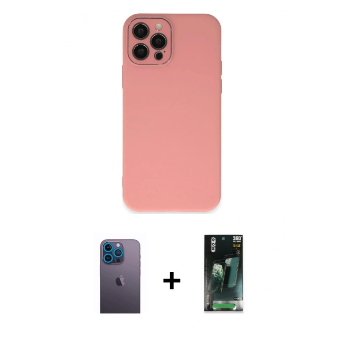 MARSİLYAN™- iPhone 12 Pro Max Kılıf Çekirdek Modern Serisi - Siyah 360 Mat Full Body Arka Koruyucu + Neon Fosforlu Kamera Lens - MI