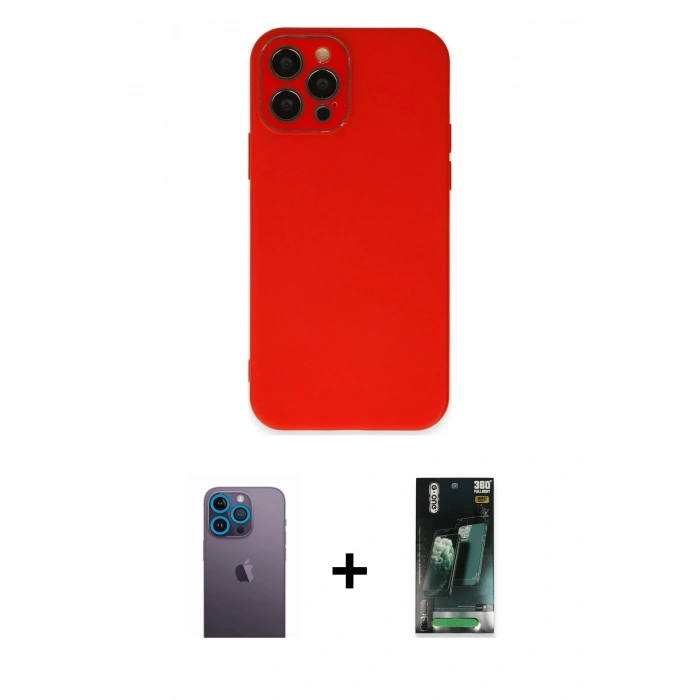 MARSİLYAN™- iPhone 12 Pro Max Kılıf Çekirdek Modern Serisi - Siyah 360 Mat Full Body Arka Koruyucu + Neon Fosforlu Kamera Lens - MI