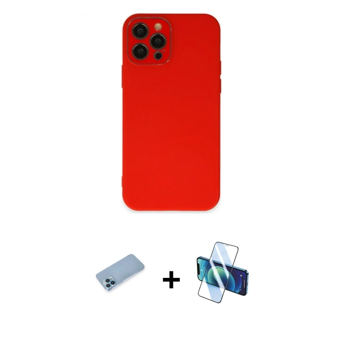 MARSİLYAN™- iPhone 12 Pro Max Kılıf Çekirdek Modern Serisi - Siyah 3D Antistatik Cam Ekran Koruyucu + Shine Kamera Lens Koruma Cam - MI