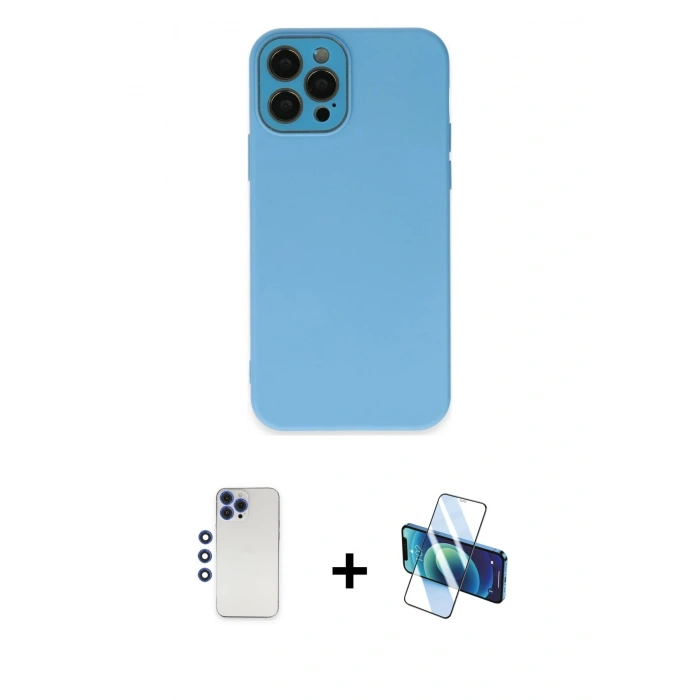 MARSİLYAN™- iPhone 12 Pro Max Kılıf Çekirdek Modern Serisi - Siyah 3D Antistatik Cam Ekran Koruyucu + Shine Kamera Lens - LT