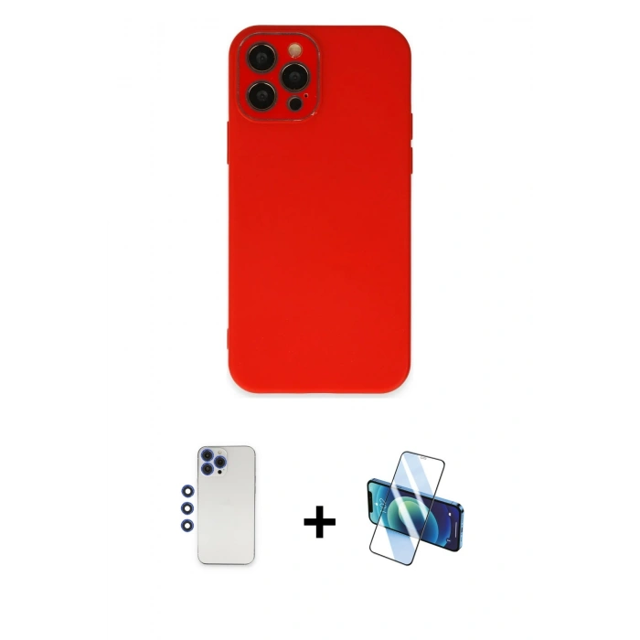 MARSİLYAN™- iPhone 12 Pro Max Kılıf Çekirdek Modern Serisi - Siyah 3D Antistatik Cam Ekran Koruyucu + Shine Kamera Lens - LT