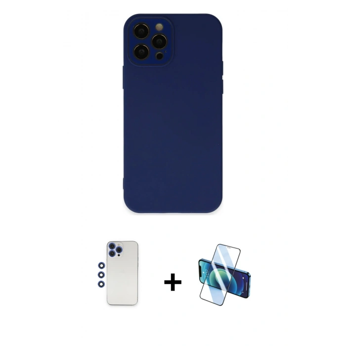 MARSİLYAN™- iPhone 12 Pro Max Kılıf Çekirdek Modern Serisi - Siyah 3D Antistatik Cam Ekran Koruyucu + Shine Kamera Lens - LT