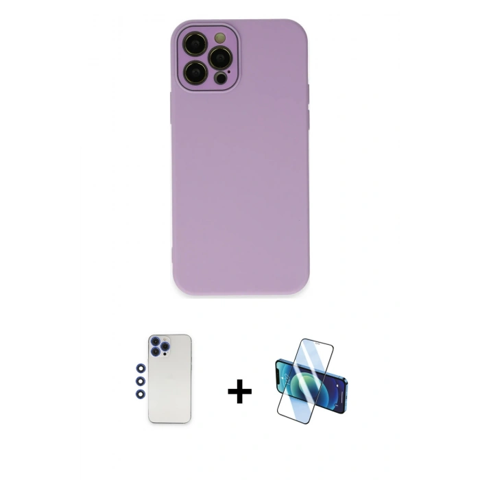 MARSİLYAN™- iPhone 12 Pro Max Kılıf Çekirdek Modern Serisi - Siyah 3D Antistatik Cam Ekran Koruyucu + Shine Kamera Lens - LT