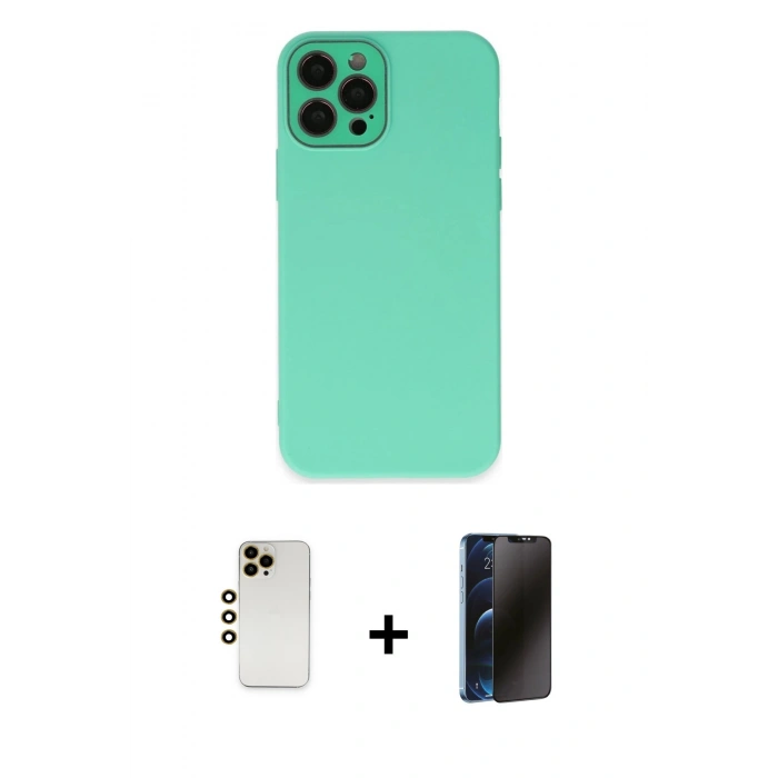 MARSİLYAN™- iPhone 12 Pro Max Kılıf Çekirdek Modern Serisi - Siyah 3D Antistatik Hayalet Cam Ekran Koruyucu + Shine Kamera Lens - GD