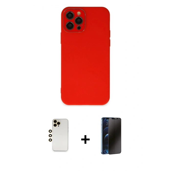 MARSİLYAN™- iPhone 12 Pro Max Kılıf Çekirdek Modern Serisi - Siyah 3D Antistatik Hayalet Cam Ekran Koruyucu + Shine Kamera Lens - GD