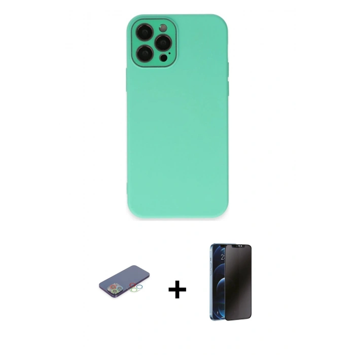 MARSİLYAN™- iPhone 12 Pro Max Kılıf Çekirdek Modern Serisi - Siyah 3D Antistatik Hayalet Cam Ekran Koruyucu + Renkli Kamera Lens Koruma Cam - MI