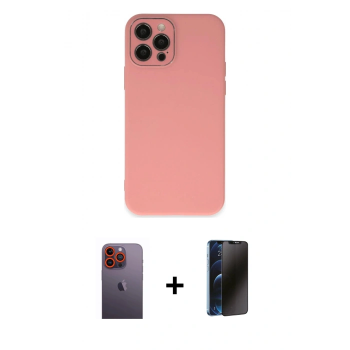 MARSİLYAN™- iPhone 12 Pro Max Kılıf Çekirdek Modern Serisi - Siyah 3D Antistatik Hayalet Cam Ekran Koruyucu + Neon Fosforlu Kamera Lens - TU