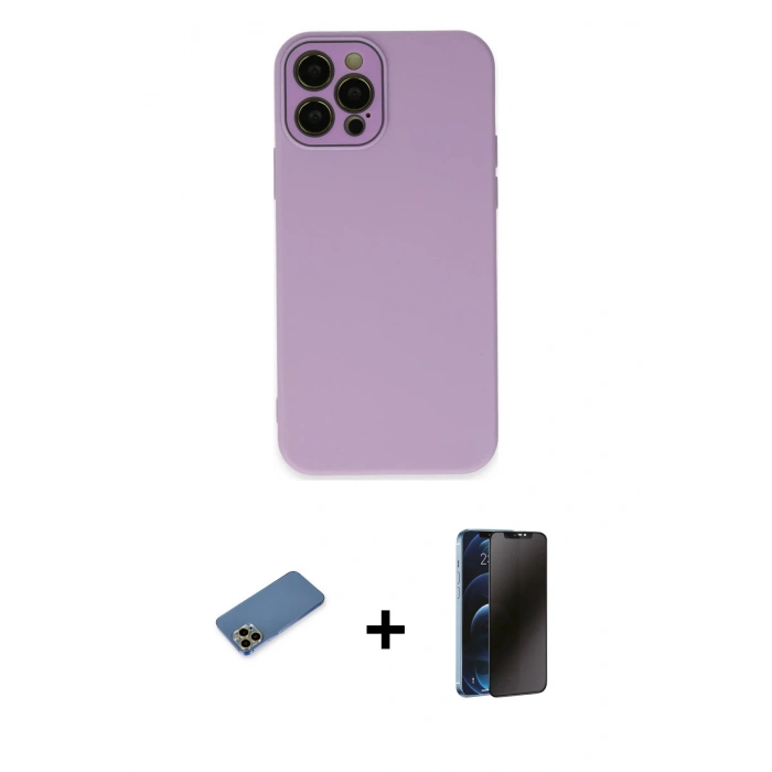 MARSİLYAN™- iPhone 12 Pro Max Kılıf Çekirdek Modern Serisi - Siyah 3D Antistatik Hayalet Cam Ekran Koruyucu + Shine Kamera Lens Koruma Cam - GD