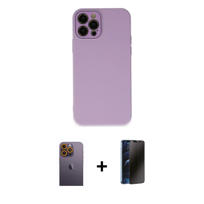 MARSİLYAN™- iPhone 12 Pro Max Kılıf Çekirdek Modern Serisi - Siyah 3D Antistatik Hayalet Cam Ekran Koruyucu + Neon Fosforlu Kamera Lens - SI