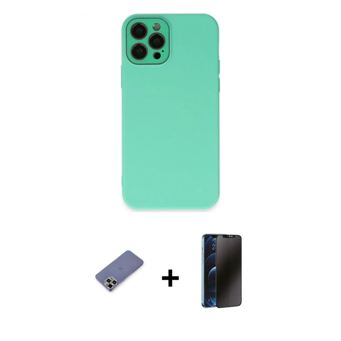 MARSİLYAN™- iPhone 12 Pro Max Kılıf Çekirdek Modern Serisi - Siyah 3D Antistatik Hayalet Cam Ekran Koruyucu + Metal Kamera Lens Koruma Cam - GD
