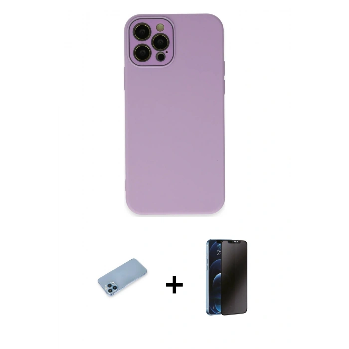 MARSİLYAN™- iPhone 12 Pro Max Kılıf Çekirdek Modern Serisi - Siyah 3D Antistatik Hayalet Cam Ekran Koruyucu + Shine Kamera Lens Koruma Cam - MI
