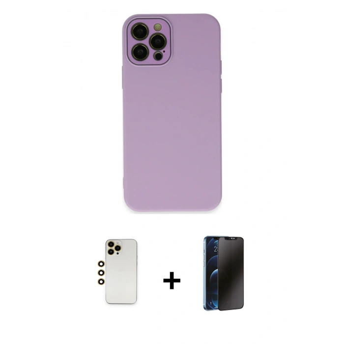 MARSİLYAN™- iPhone 12 Pro Max Kılıf Çekirdek Modern Serisi - Siyah 3D Antistatik Hayalet Cam Ekran Koruyucu + Shine Kamera Lens - GD