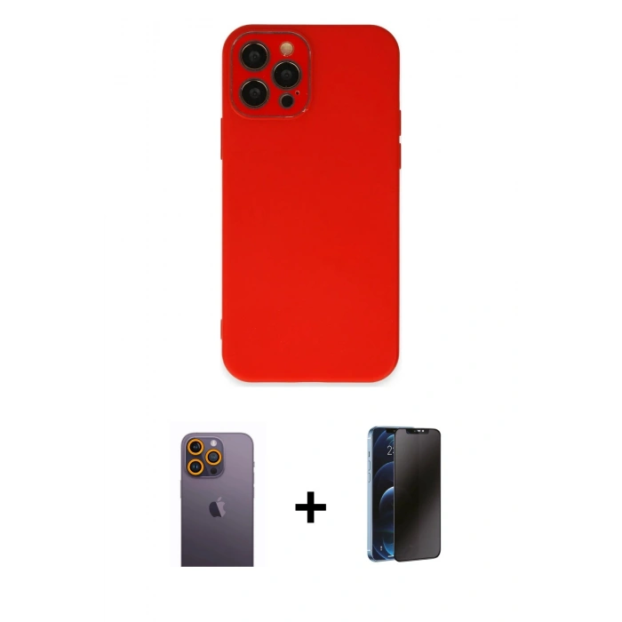 MARSİLYAN™- iPhone 12 Pro Max Kılıf Çekirdek Modern Serisi - Siyah 3D Antistatik Hayalet Cam Ekran Koruyucu + Neon Fosforlu Kamera Lens - SI