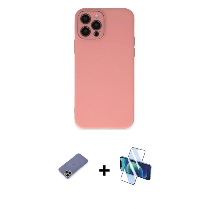 MARSİLYAN™- iPhone 12 Pro Max Kılıf Çekirdek Modern Serisi - Siyah 3D Antistatik Seramik Nano Ekran Koruyucu + Metal Kamera Lens Koruma Cam - GD