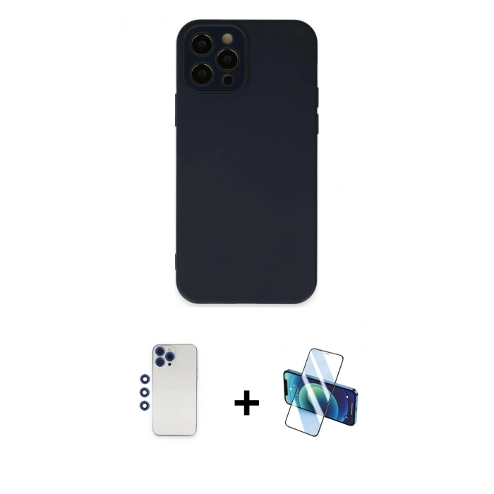 MARSİLYAN™- iPhone 12 Pro Max Kılıf Çekirdek Modern Serisi - Siyah 3D Antistatik Seramik Nano Ekran Koruyucu + Shine Kamera Lens - LT