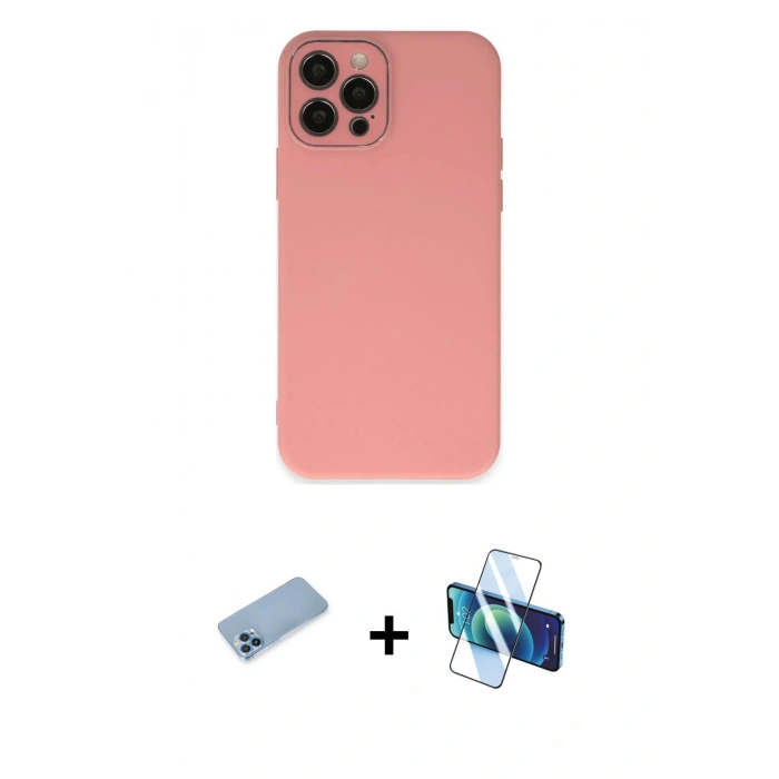 MARSİLYAN™- iPhone 12 Pro Max Kılıf Çekirdek Modern Serisi - Siyah 3D Antistatik Seramik Nano Ekran Koruyucu + Shine Kamera Lens Koruma Cam - MI