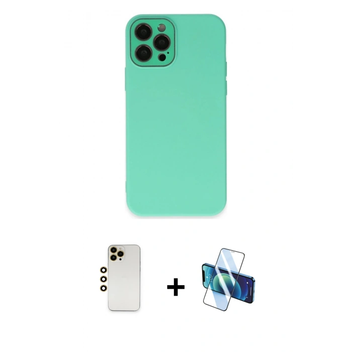 MARSİLYAN™- iPhone 12 Pro Max Kılıf Çekirdek Modern Serisi - Siyah 3D Antistatik Seramik Nano Ekran Koruyucu + Gold Shine Kamera Lens