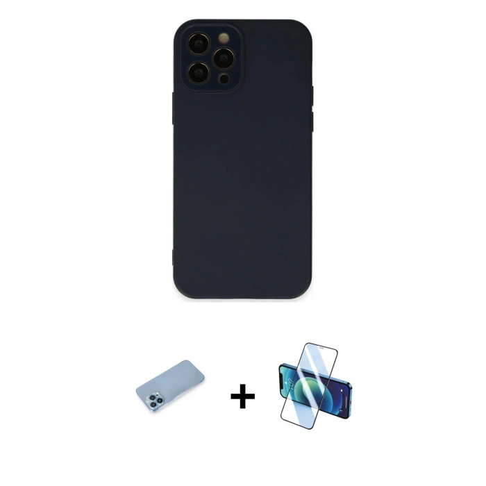 MARSİLYAN™- iPhone 12 Pro Max Kılıf Çekirdek Modern Serisi - Siyah 3D Antistatik Seramik Nano Ekran Koruyucu + Shine Kamera Lens Koruma Cam - MI