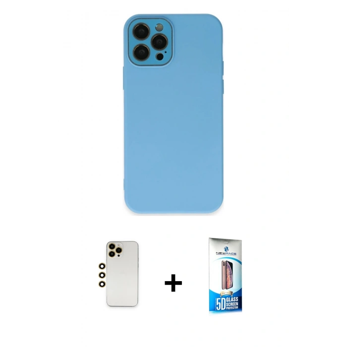 MARSİLYAN™- iPhone 12 Pro Max Kılıf Çekirdek Modern Serisi - Siyah 5D Eko Cam Ekran Koruyucu + Shine Kamera Lens - GD