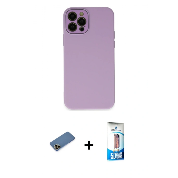 MARSİLYAN™- iPhone 12 Pro Max Kılıf Çekirdek Modern Serisi - Siyah 5D Eko Cam Ekran Koruyucu + Shine Kamera Lens Koruma Cam - GD