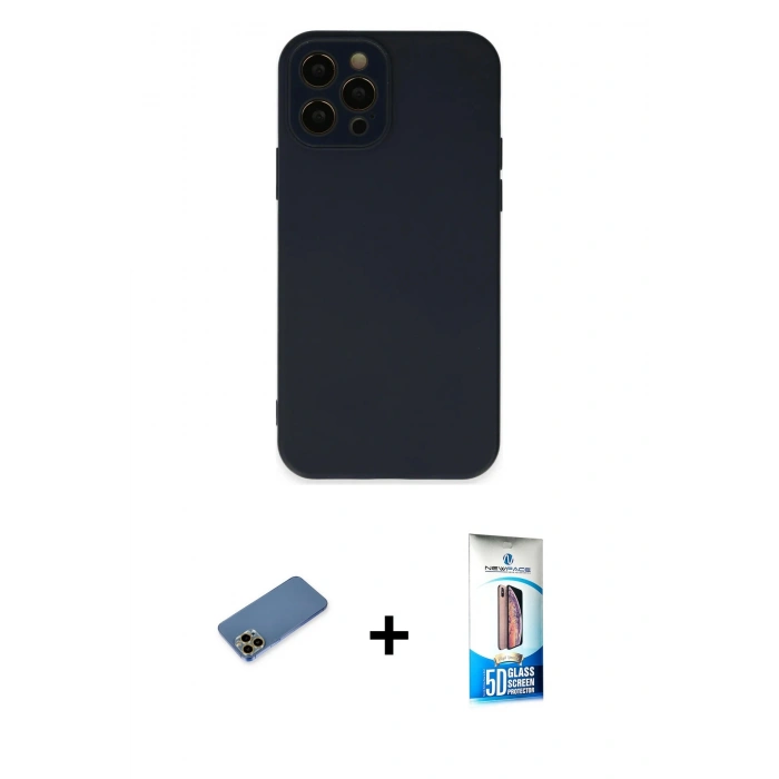MARSİLYAN™- iPhone 12 Pro Max Kılıf Çekirdek Modern Serisi - Siyah 5D Eko Cam Ekran Koruyucu + Shine Kamera Lens Koruma Cam - GD