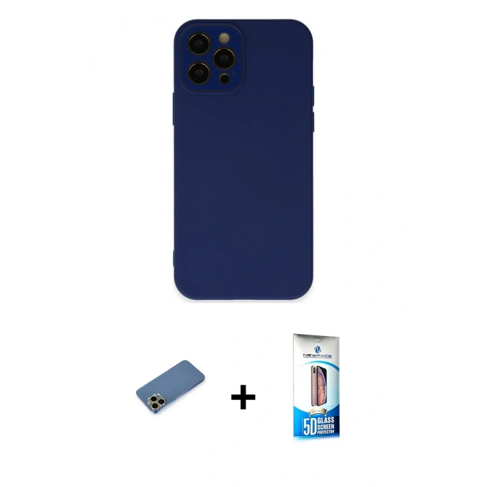 MARSİLYAN™- iPhone 12 Pro Max Kılıf Çekirdek Modern Serisi - Siyah 5D Eko Cam Ekran Koruyucu + Shine Kamera Lens Koruma Cam - GD