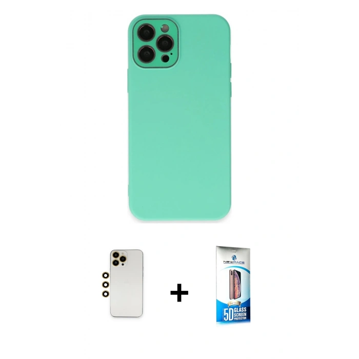 MARSİLYAN™- iPhone 12 Pro Max Kılıf Çekirdek Modern Serisi - Siyah 5D Eko Cam Ekran Koruyucu + Shine Kamera Lens - GD