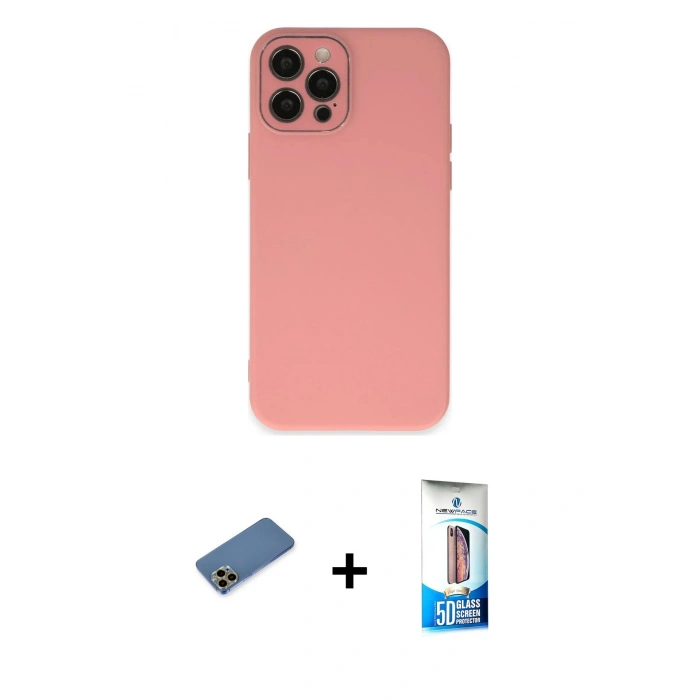 MARSİLYAN™- iPhone 12 Pro Max Kılıf Çekirdek Modern Serisi - Siyah 5D Eko Cam Ekran Koruyucu + Shine Kamera Lens Koruma Cam - GD