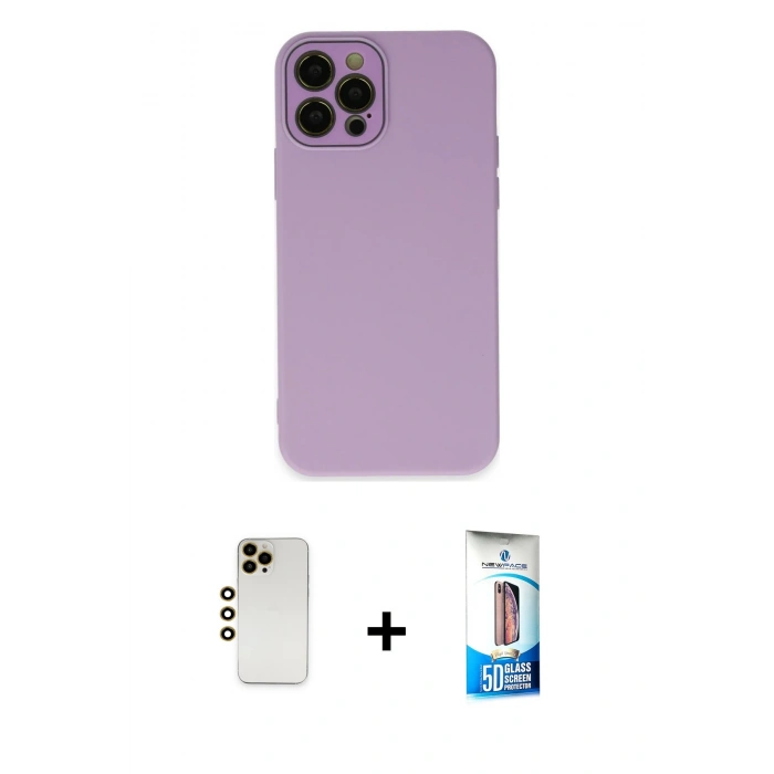 MARSİLYAN™- iPhone 12 Pro Max Kılıf Çekirdek Modern Serisi - Siyah 5D Eko Cam Ekran Koruyucu + Shine Kamera Lens - GD