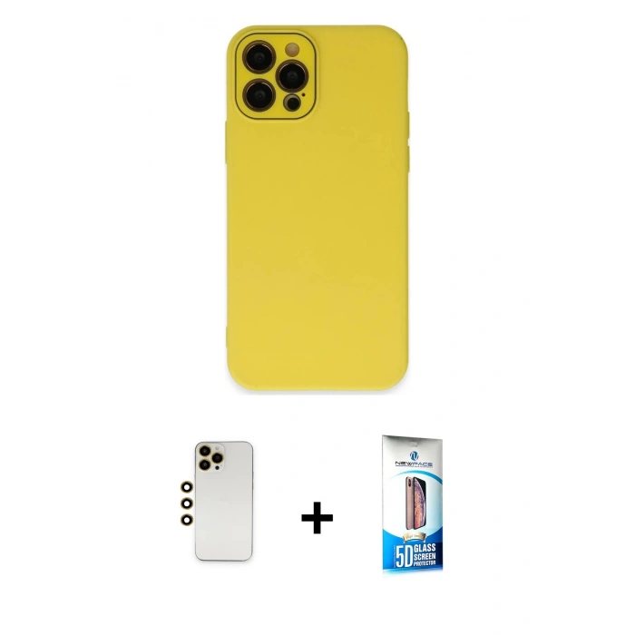 MARSİLYAN™- iPhone 12 Pro Max Kılıf Çekirdek Modern Serisi - Siyah 5D Eko Cam Ekran Koruyucu + Shine Kamera Lens - GD