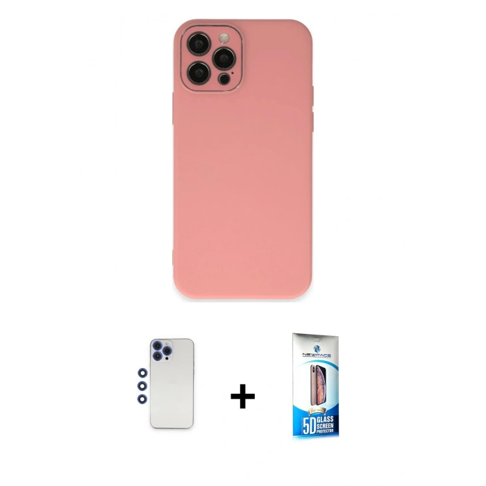 MARSİLYAN™- iPhone 12 Pro Max Kılıf Çekirdek Modern Serisi - Siyah 5D Eko Cam Ekran Koruyucu + Shine Kamera Lens - LT