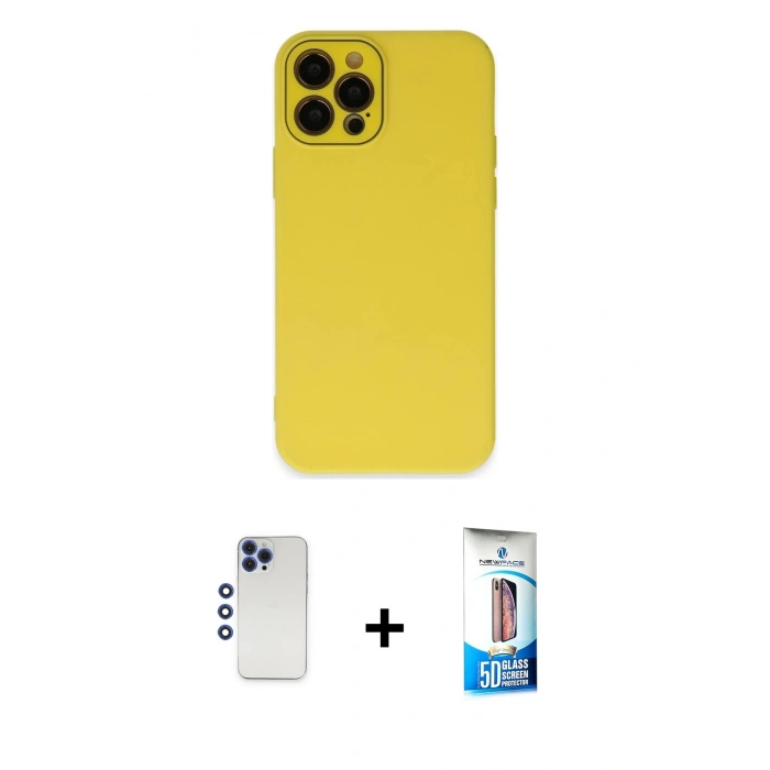 MARSİLYAN™- iPhone 12 Pro Max Kılıf Çekirdek Modern Serisi - Siyah 5D Eko Cam Ekran Koruyucu + Shine Kamera Lens - LT