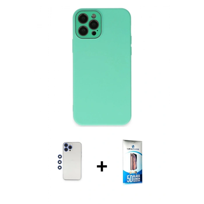 MARSİLYAN™- iPhone 12 Pro Max Kılıf Çekirdek Modern Serisi - Siyah 5D Eko Cam Ekran Koruyucu + Shine Kamera Lens - LT