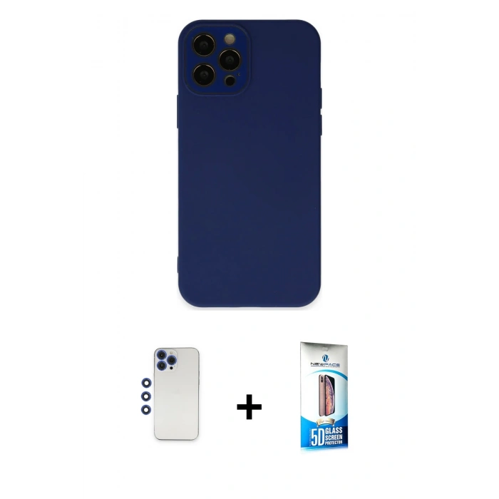 MARSİLYAN™- iPhone 12 Pro Max Kılıf Çekirdek Modern Serisi - Siyah 5D Eko Cam Ekran Koruyucu + Shine Kamera Lens - LT