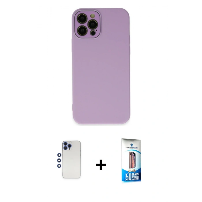 MARSİLYAN™- iPhone 12 Pro Max Kılıf Çekirdek Modern Serisi - Siyah 5D Eko Cam Ekran Koruyucu + Shine Kamera Lens - LT