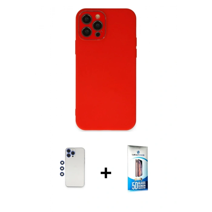 MARSİLYAN™- iPhone 12 Pro Max Kılıf Çekirdek Modern Serisi - Siyah 5D Eko Cam Ekran Koruyucu + Shine Kamera Lens - LT