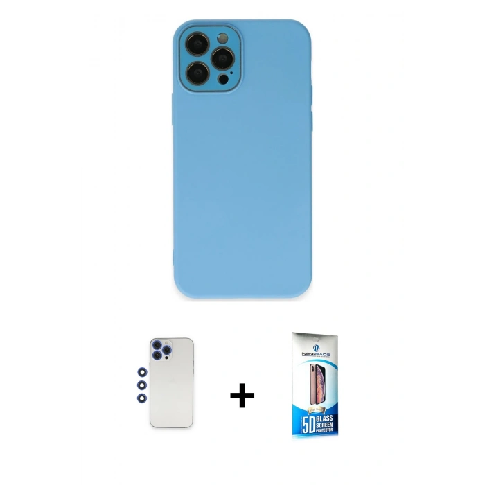 MARSİLYAN™- iPhone 12 Pro Max Kılıf Çekirdek Modern Serisi - Siyah 5D Eko Cam Ekran Koruyucu + Shine Kamera Lens - LT