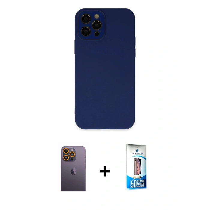 MARSİLYAN™- iPhone 12 Pro Max Kılıf Çekirdek Modern Serisi - Siyah 5D Eko Cam Ekran Koruyucu + Neon Fosforlu Kamera Lens - SI