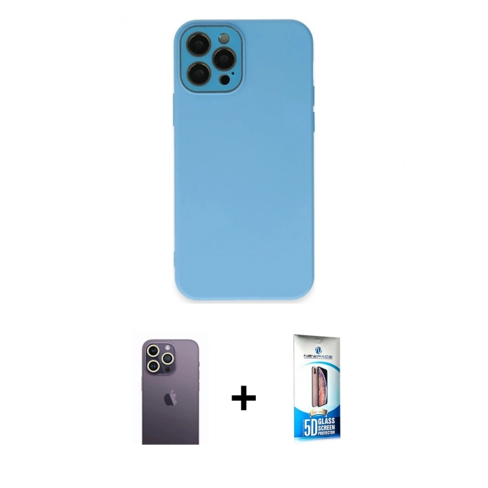 MARSİLYAN™- iPhone 12 Pro Max Kılıf Çekirdek Modern Serisi - Siyah 5D Eko Cam Ekran Koruyucu + Neon Fosforlu Kamera Lens - BZ