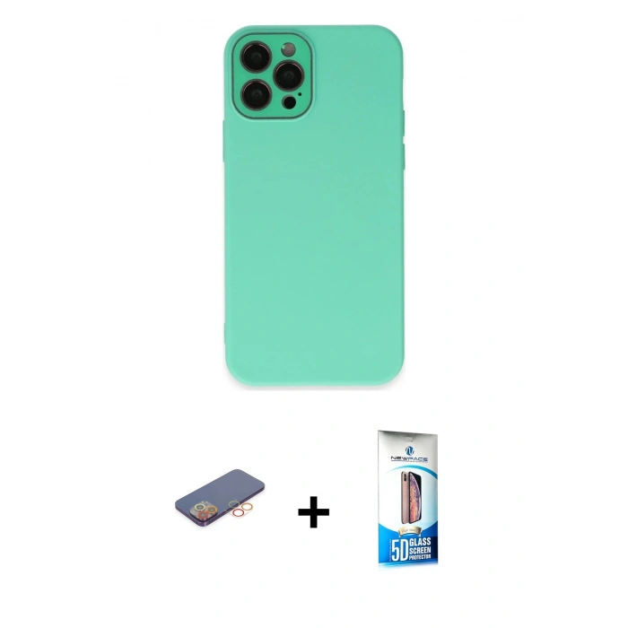 MARSİLYAN™- iPhone 12 Pro Max Kılıf Çekirdek Modern Serisi - Siyah 5D Eko Cam Ekran Koruyucu + Renkli Kamera Lens Koruma Cam - TU