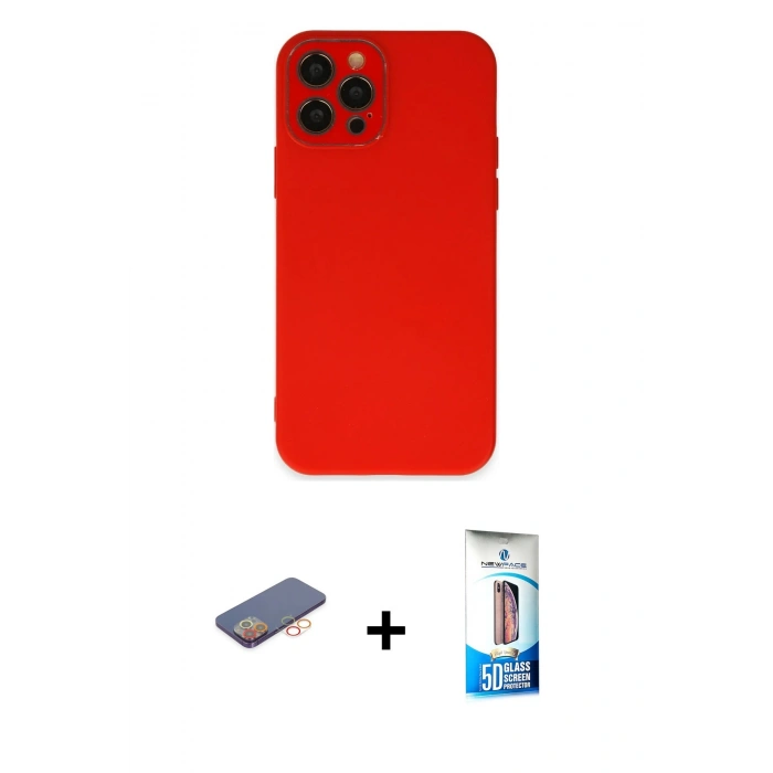 MARSİLYAN™- iPhone 12 Pro Max Kılıf Çekirdek Modern Serisi - Siyah 5D Eko Cam Ekran Koruyucu + Renkli Kamera Lens Koruma Cam - TU