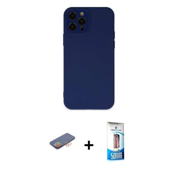 MARSİLYAN™- iPhone 12 Pro Max Kılıf Çekirdek Modern Serisi - Siyah 5D Eko Cam Ekran Koruyucu + Renkli Kamera Lens Koruma Cam - TU